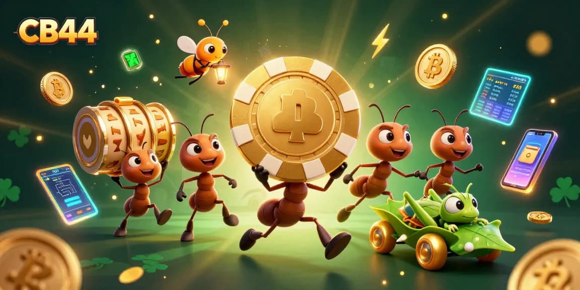 Join the excitement at CB44 as ants carry a giant poker chip in this vibrant casino heist illustration.
