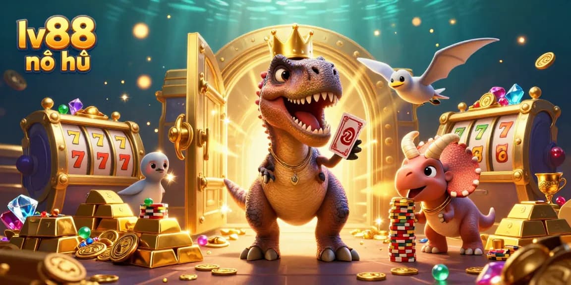 Spin the reels with lv88 nổ hũ featuring vibrant characters amidst dazzling riches in this colorful casino scene.