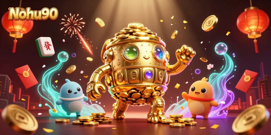 Experience thrilling wins at Nohu90 with our vibrant 3D casino illustration featuring magical game elements.