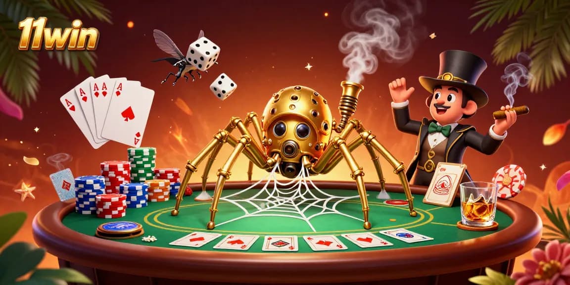 11win showcases an enticing 3D steampunk scene with dynamic casino elements and an exciting atmosphere.