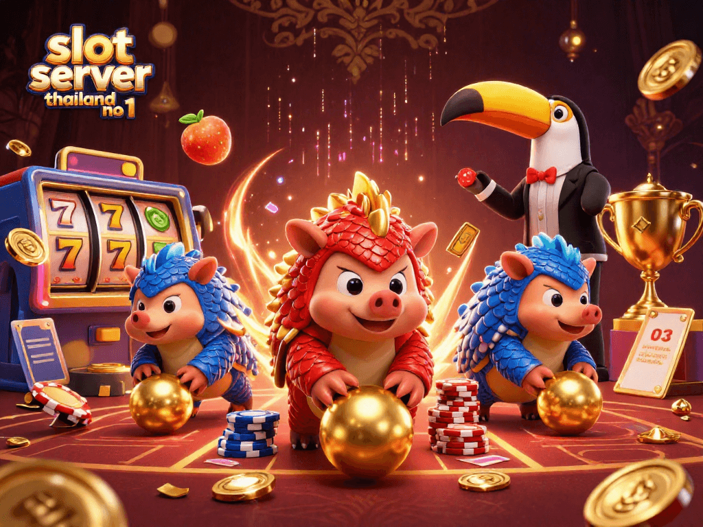 Exciting scene featuring slot server thailand no 1 with vibrant pangolins playing amid colorful game elements.