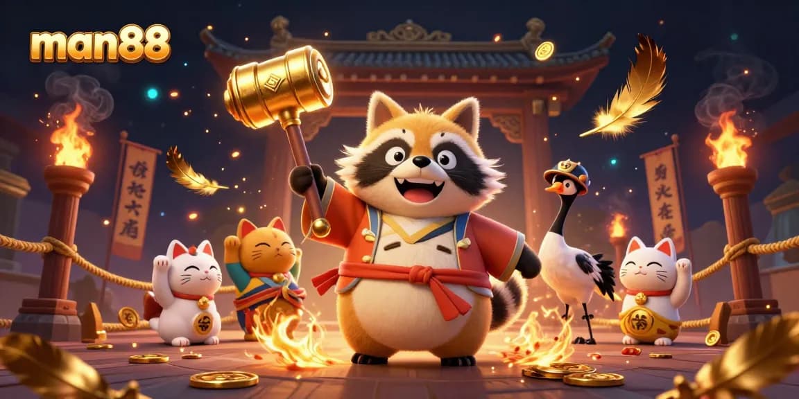 Engage in thrilling casino adventures with man88 featuring vibrant, cartoon characters in festive settings.