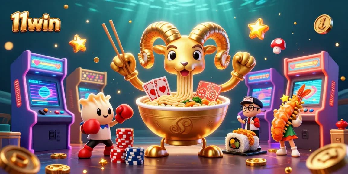 Join the fun at 11win with vibrant casino-themed cartoon characters and dynamic gaming elements.