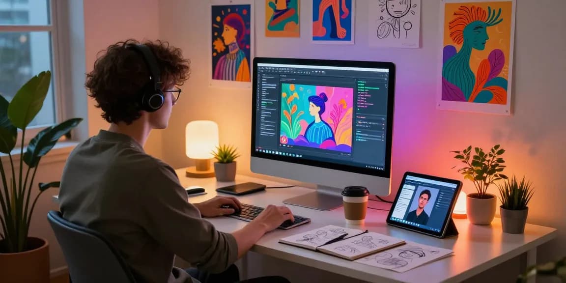Person exploring 18+ ai art and chat interactions in a creative workspace