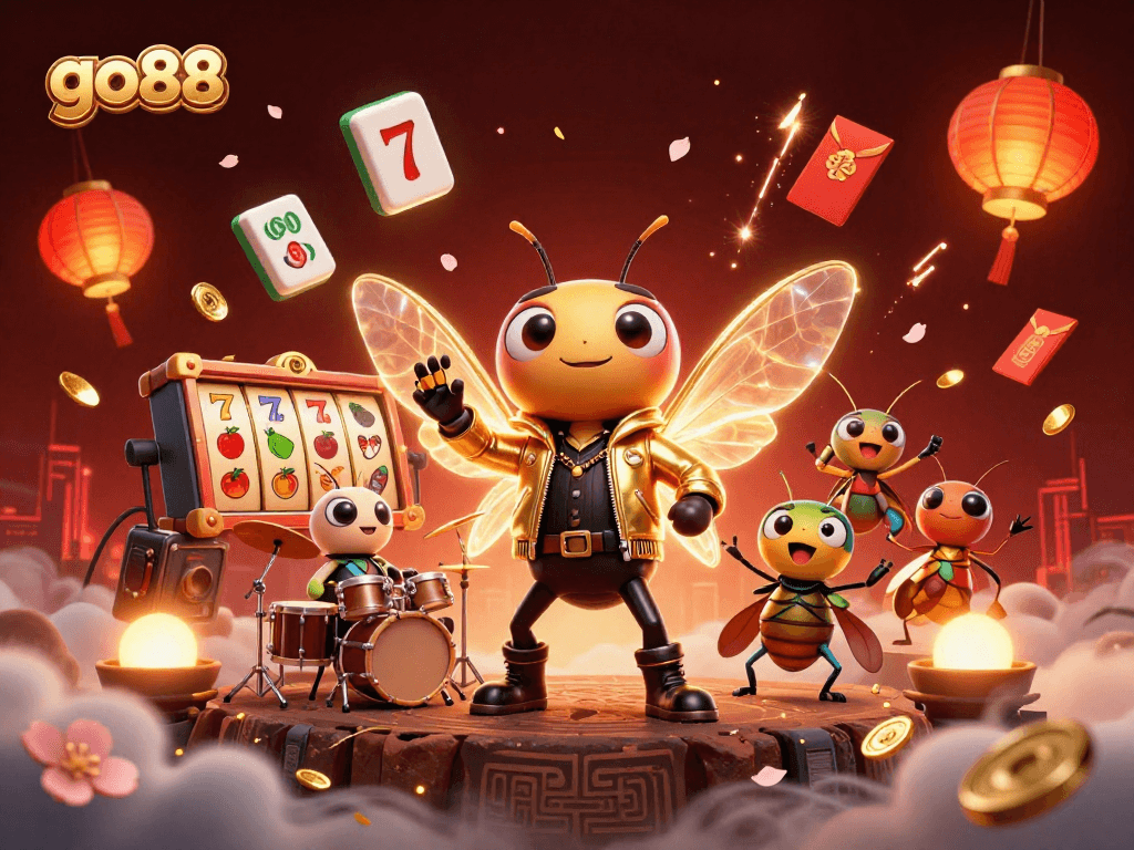 Go88 offers thrilling slot game excitement with a vibrant 3D casino illustration.