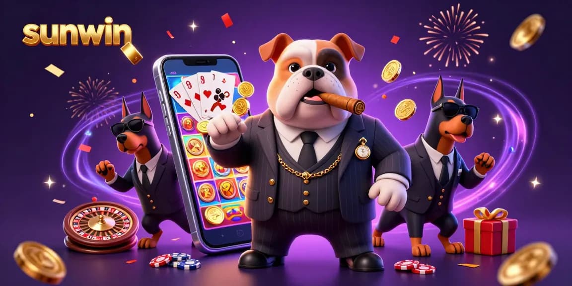 Experience exhilarating wins at sunwin casino with a vibrant 3D scene featuring a mafia boss and immersive gaming elements.