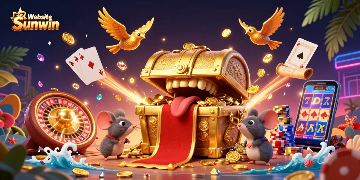 Experience excitement at Website Sunwin with a treasure chest and casino elements.