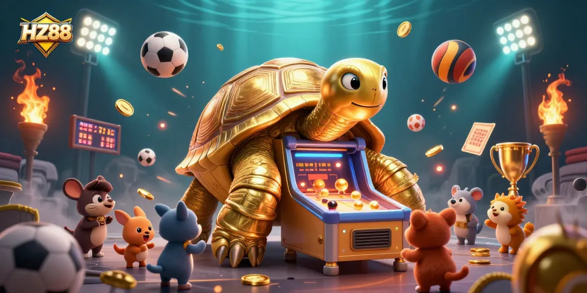Experience thrilling gameplay at HZ88 with a vibrant 3D golden tortoise casino scene.