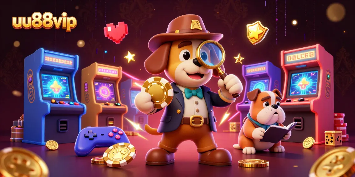 Bet on exciting games with uu88vip, featuring a cartoon detective discovering poker clues in a vibrant casino.