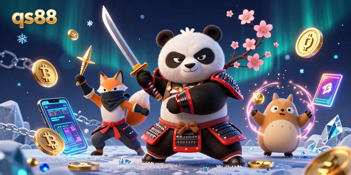 Engage with qs88's thrilling games featuring a samurai panda and ninja fox in a dynamic casino scene.