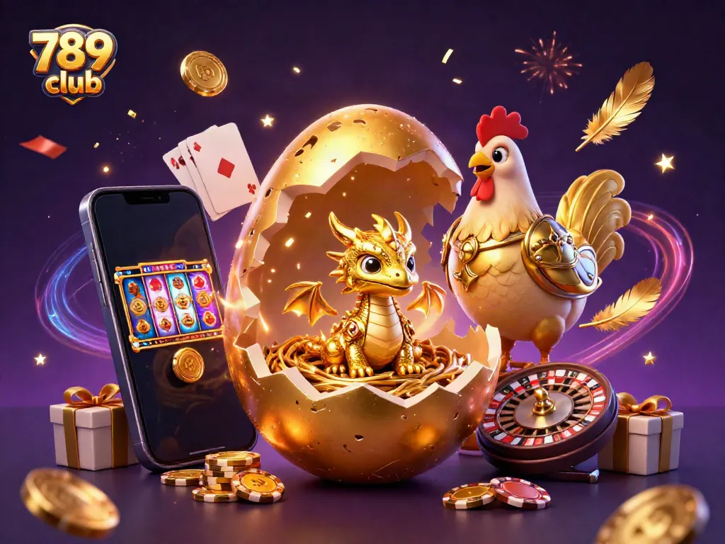 Engage with the thrilling offerings of 789 club as a golden dragon guard reveals treasures amid a colorful casino world.