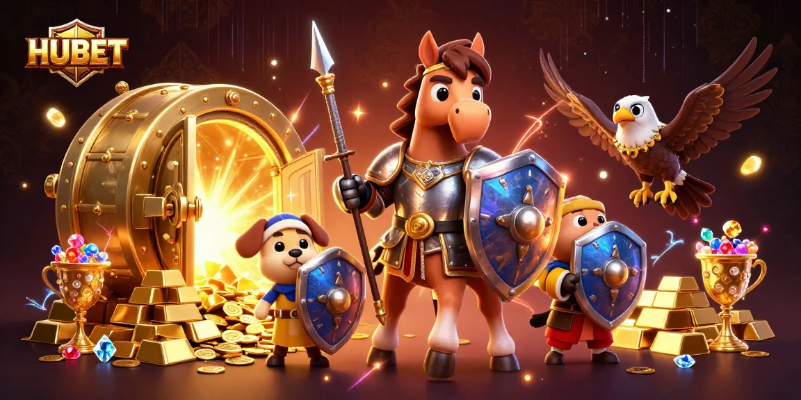 HUBET challenges players to win big surrounded by treasures and casino riches in a dynamic scene.