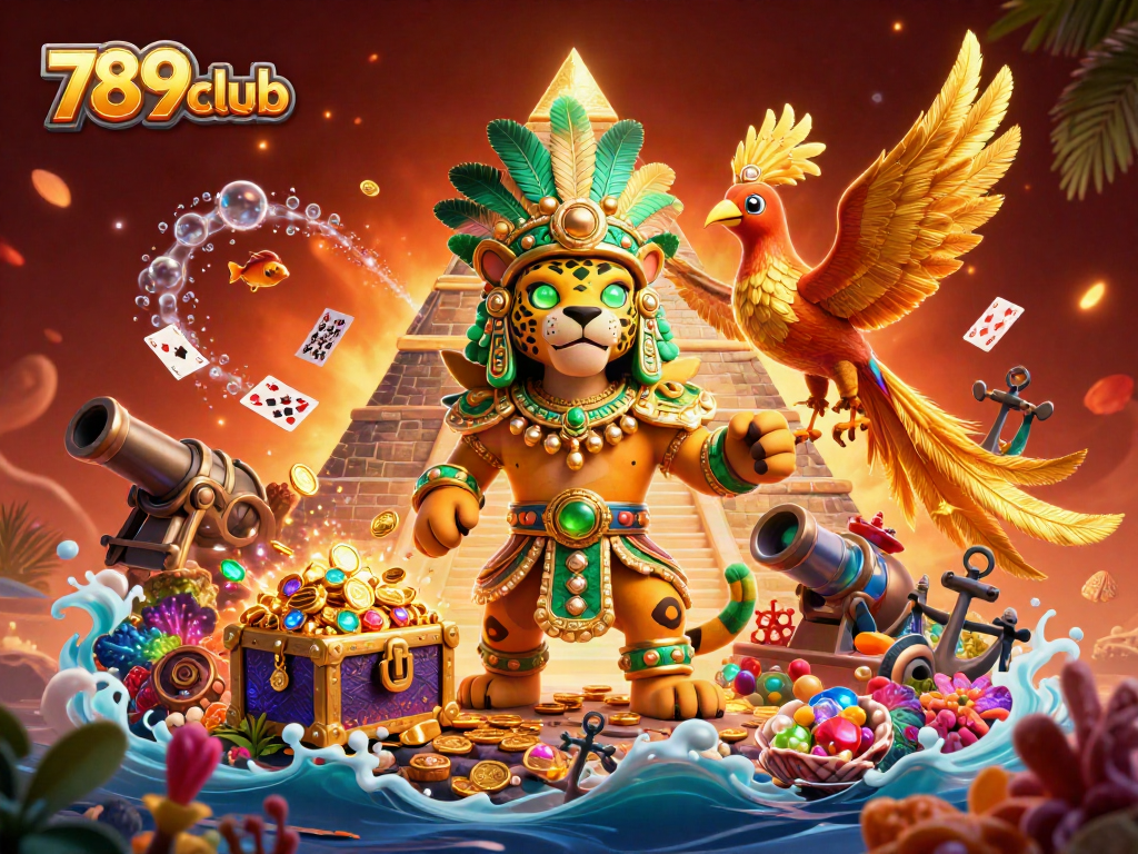 Experience excitement with 789club in this vibrant 3D casino scene full of treasures.