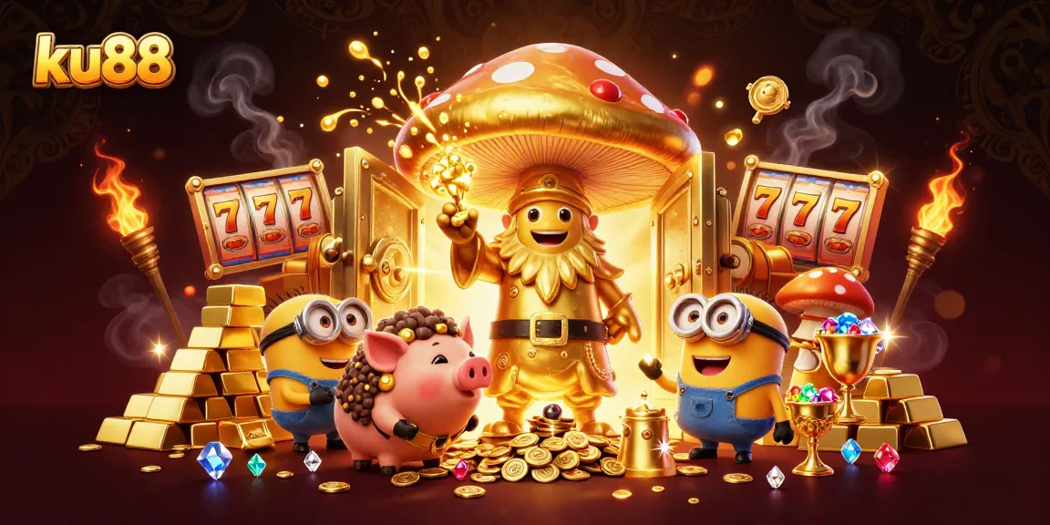Win big with ku88 in this illustrated scene of a magical casino adventure!
