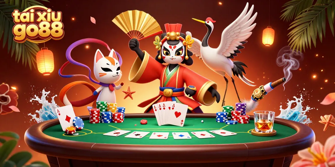 Experience tai xiu go88 with vibrant characters and rich casino elements in this 3D digital scene.
