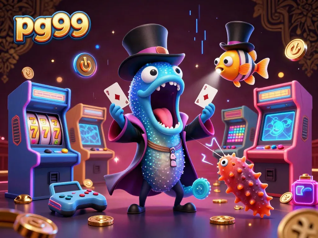 Engaging pg99 magic scene with a deep-sea gulper eel and casino elements for online gamers.