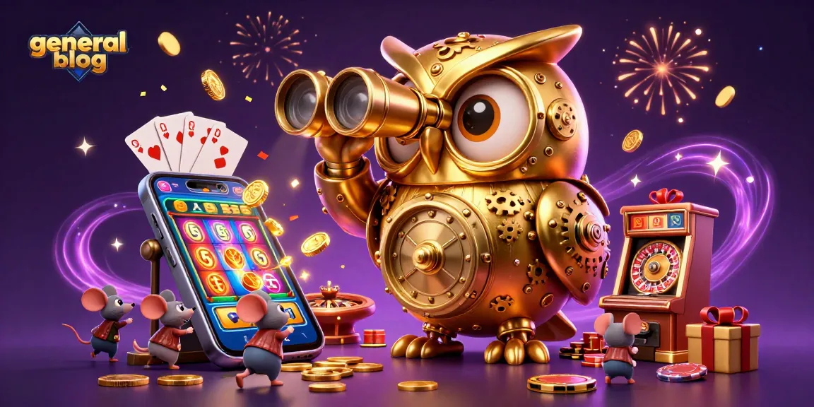 Engage with the general blog on casino strategies featuring a golden owl amidst vibrant gaming elements.