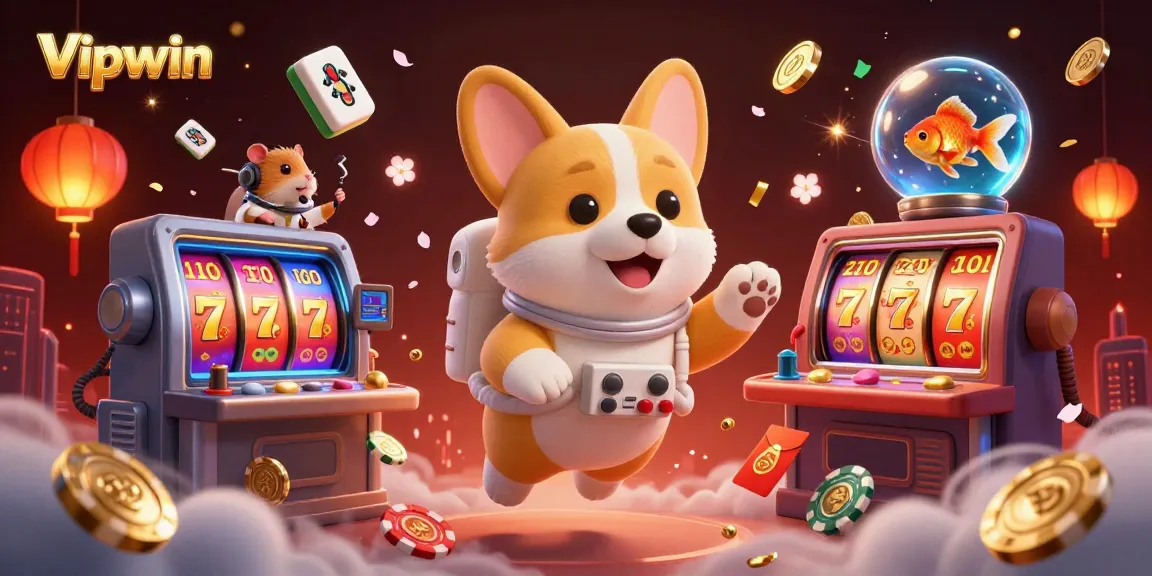 Experience thrilling gaming at Vipwin with vibrant casino elements and animated characters.