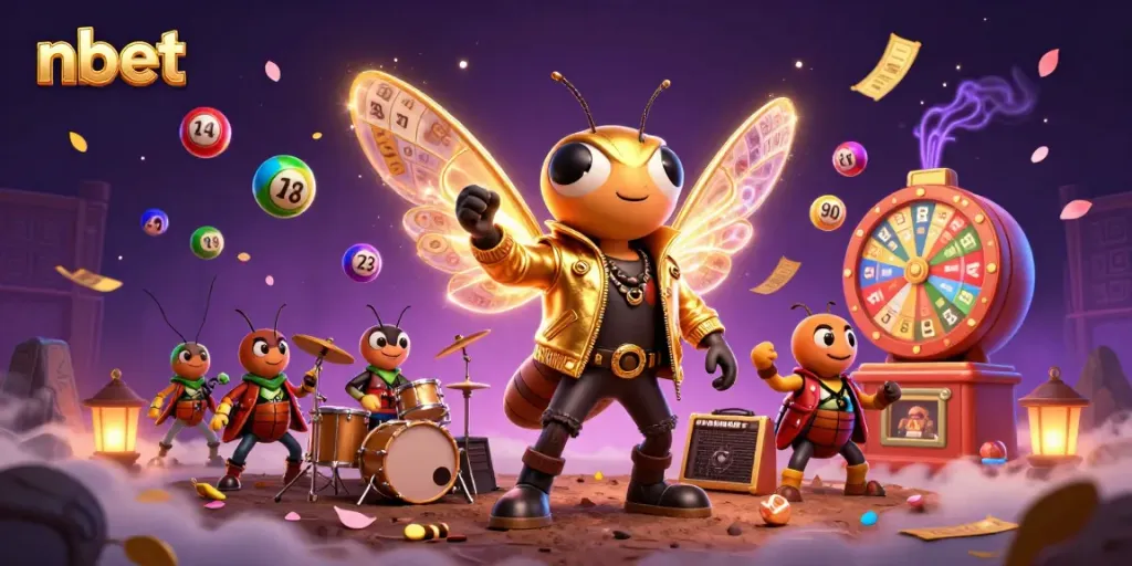 Experience thrilling nbet gameplay with a rock star cicada amidst vibrant lottery elements.