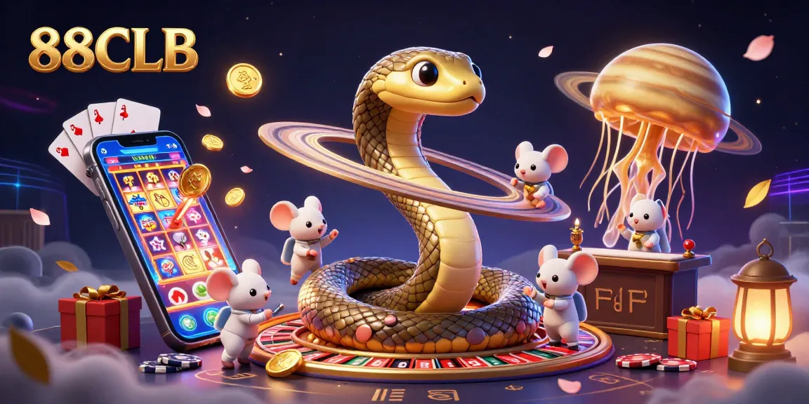 Experience cosmic betting fun with 88CLB in an ultra-detailed 3D casino illustration featuring unique characters.