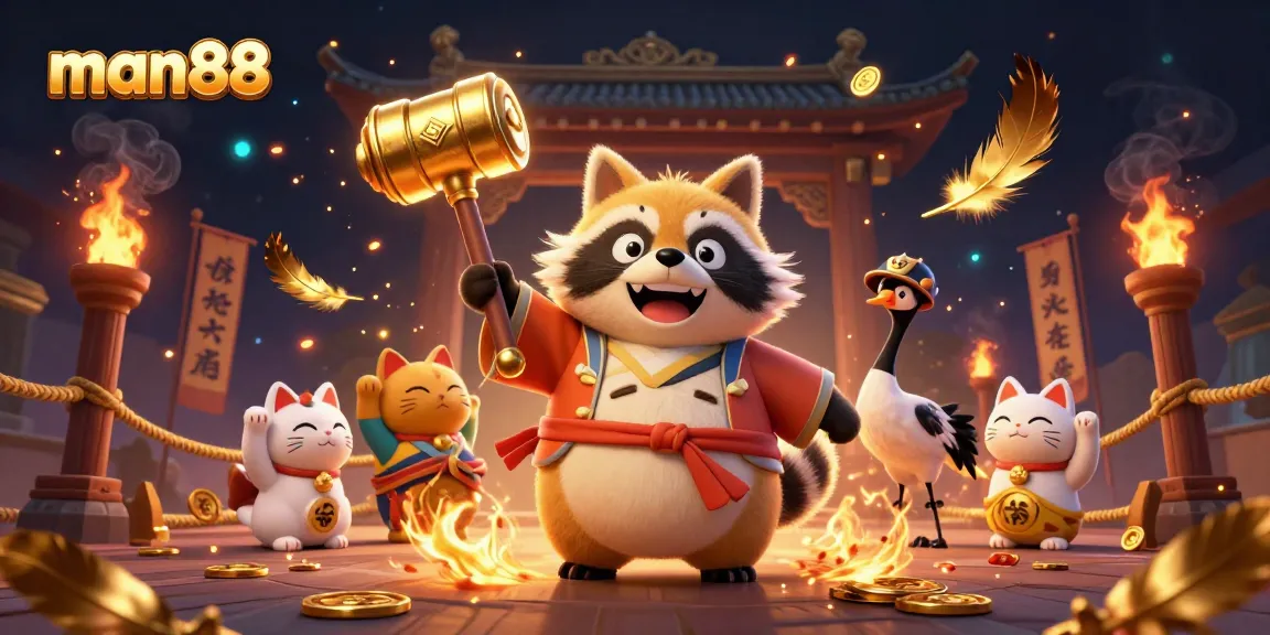 Engage in thrilling casino adventures with man88 featuring vibrant, cartoon characters in festive settings.