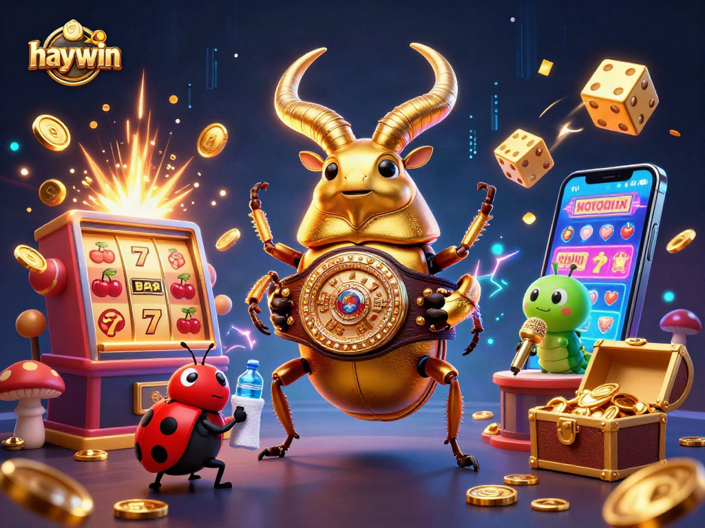 Experience the excitement of haywin with a vibrant 3D casino illustration featuring dynamic gaming elements and characters.