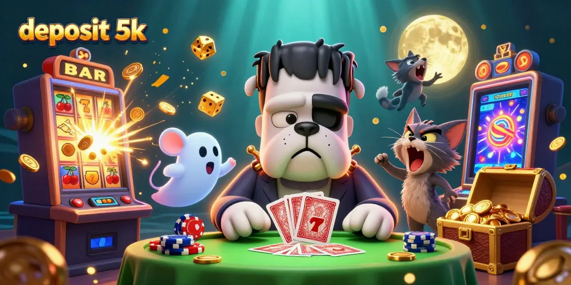 Engage with deposit 5k at an animated casino scene featuring unique characters and exciting gaming elements.