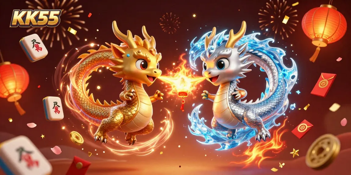Experience the thrilling games of KK55 with vibrant dragons and dynamic casino elements.