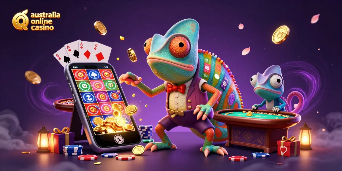 Experience thrill at an australia online casino with colorful game elements and vibrant casino ambiance.
