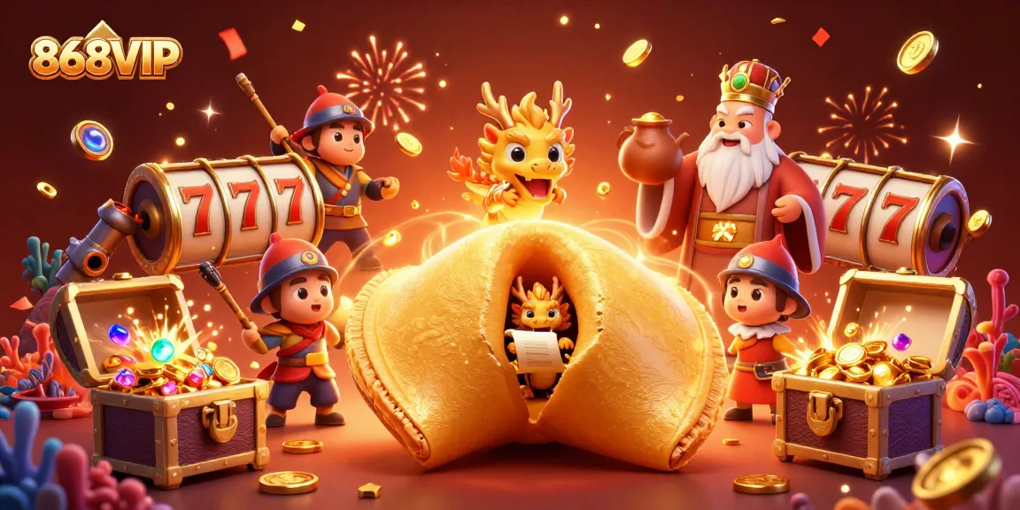 Experience thrilling gameplay with 868VIP's giant fortune cookie and vibrant casino elements.