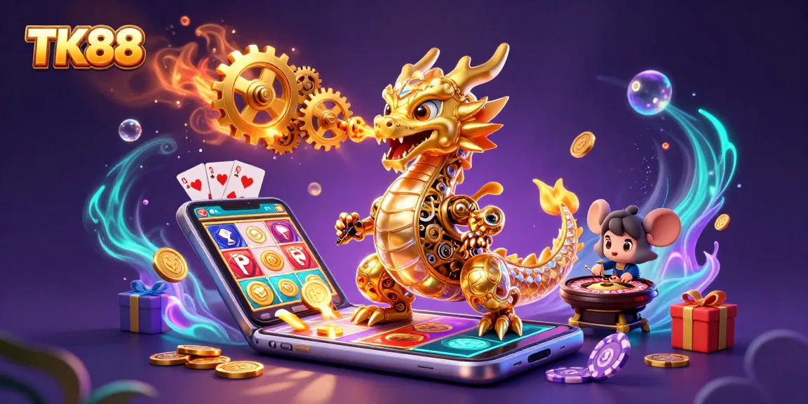 Experience the thrilling world of TK88 with a golden dragon and exciting casino games!
